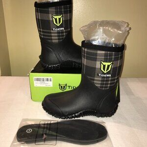 Womens Tidewe Plaid Rubber Neoprene Insulated Rain Boots with Steel Shank-Size 7